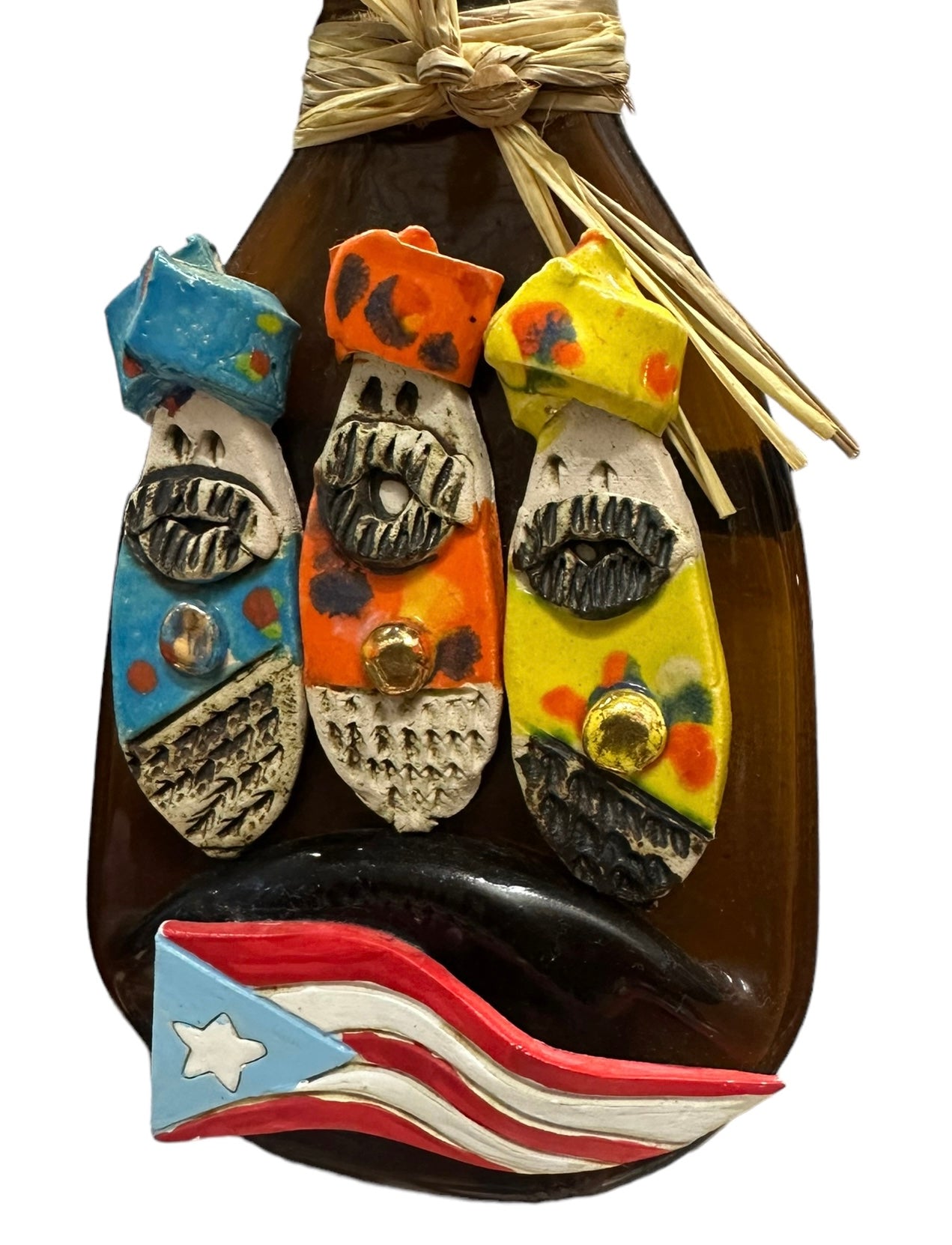 Ceramic three kings on melted bottle