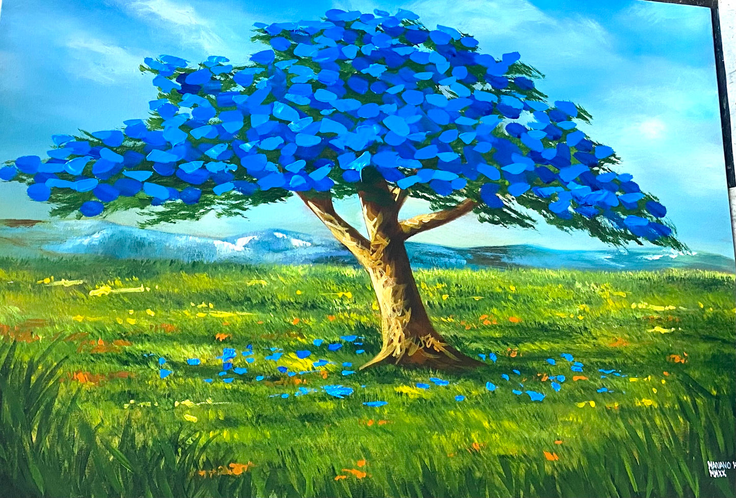 Original painting blue flamboyant Puerto Rico