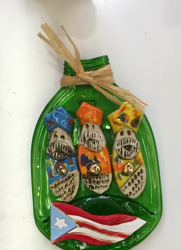Ceramic three kings on melted bottle
