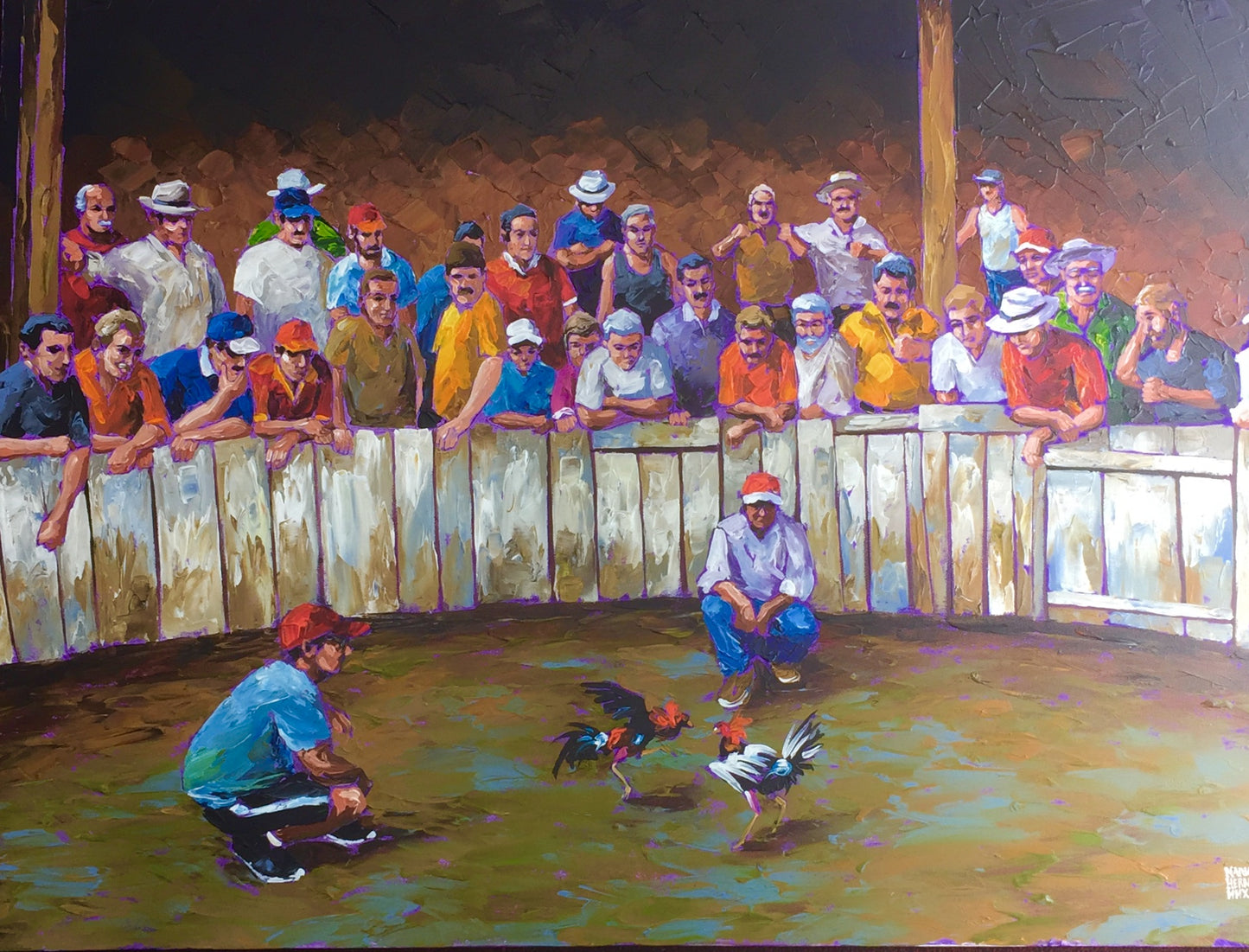 Original painting cock fight