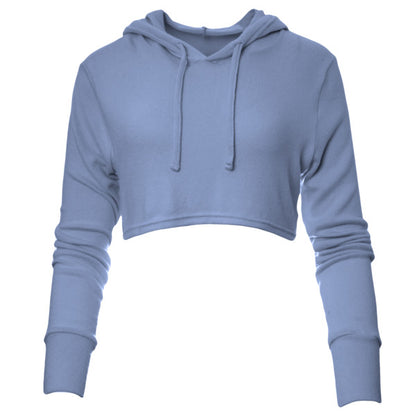 Drawstring Hooded Crop Sweatshirt solid color