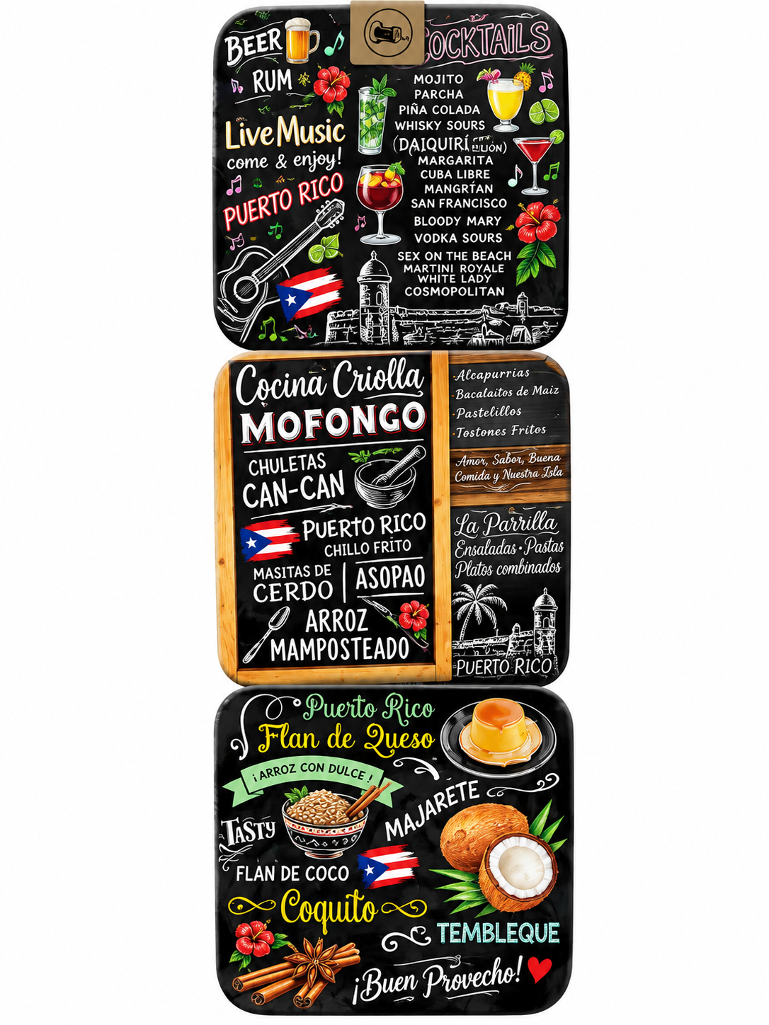 Puerto Rico Colorful  Coaster /Set 6 Piece Tropical Souvenir Collection