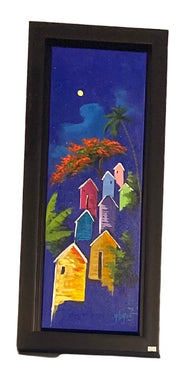Original painting yellow flamboyant two houses
