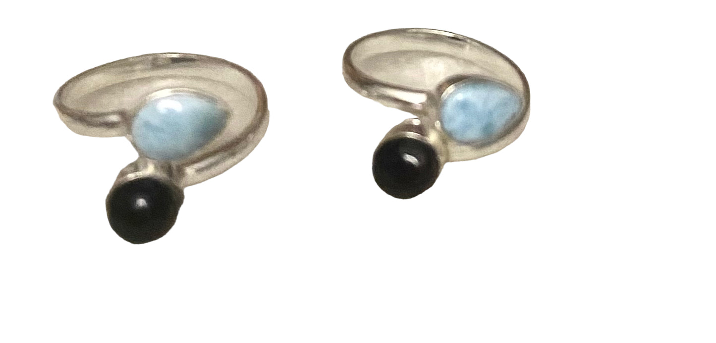 Larimar with black coral ring