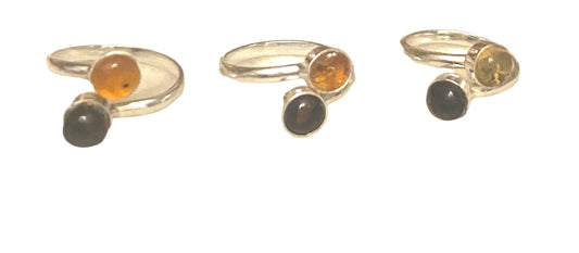 Amber with black coral ring