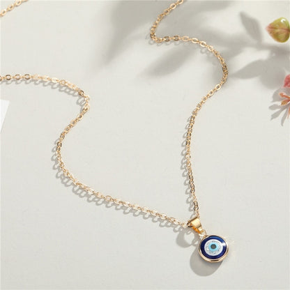 Vintage Ethnic Round Turkey Evil Eye Necklace For Women Gold Color Blue Eye Pendant Choker Clavicle Chain Turkish Jewelry